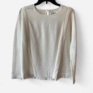 Roseanna white long sleeve silk flowy designer top with mesh sleeves Size 8